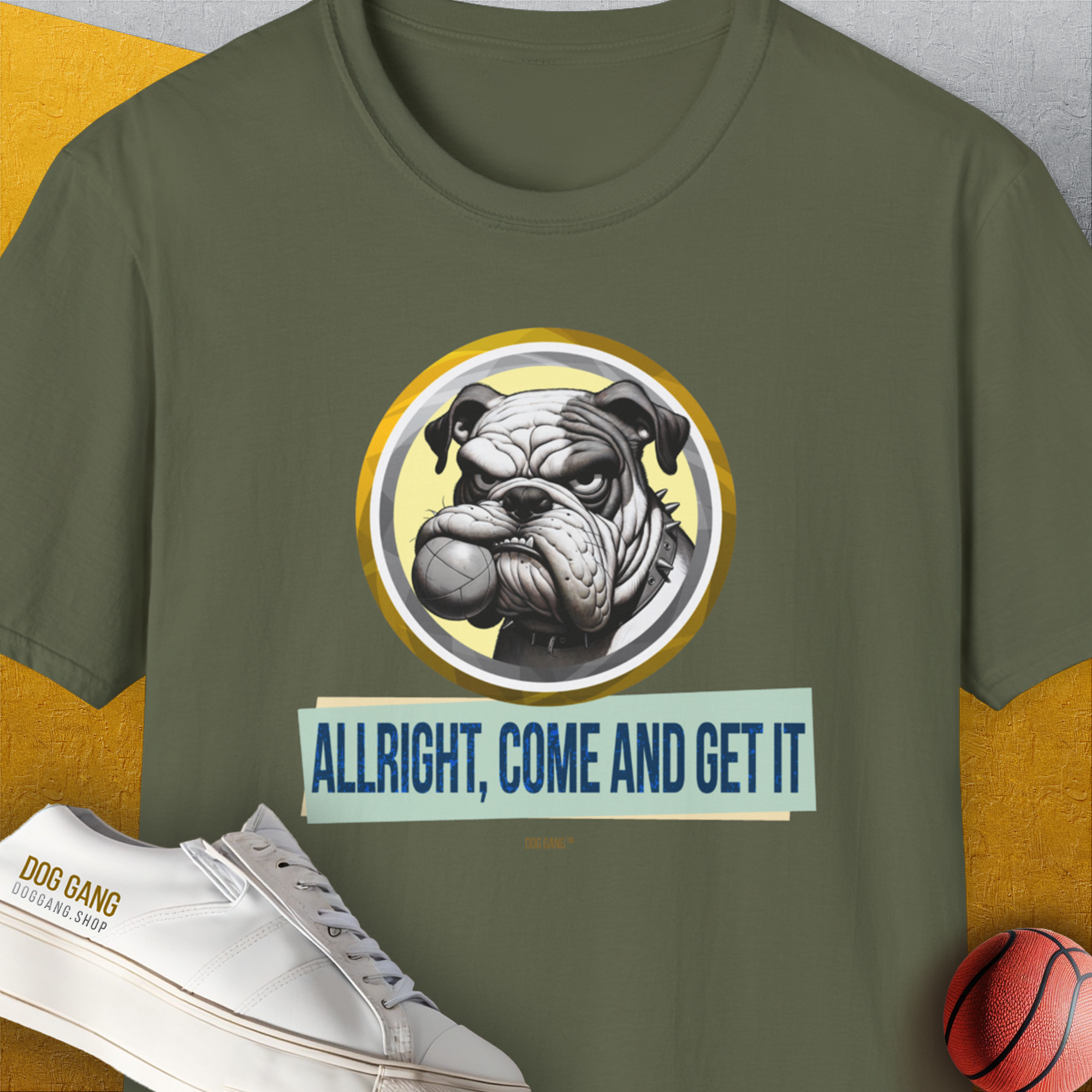 Allright Come And Get It, Volume 1, Unisex T-Shirt-Military Green, Design by Dog Gang