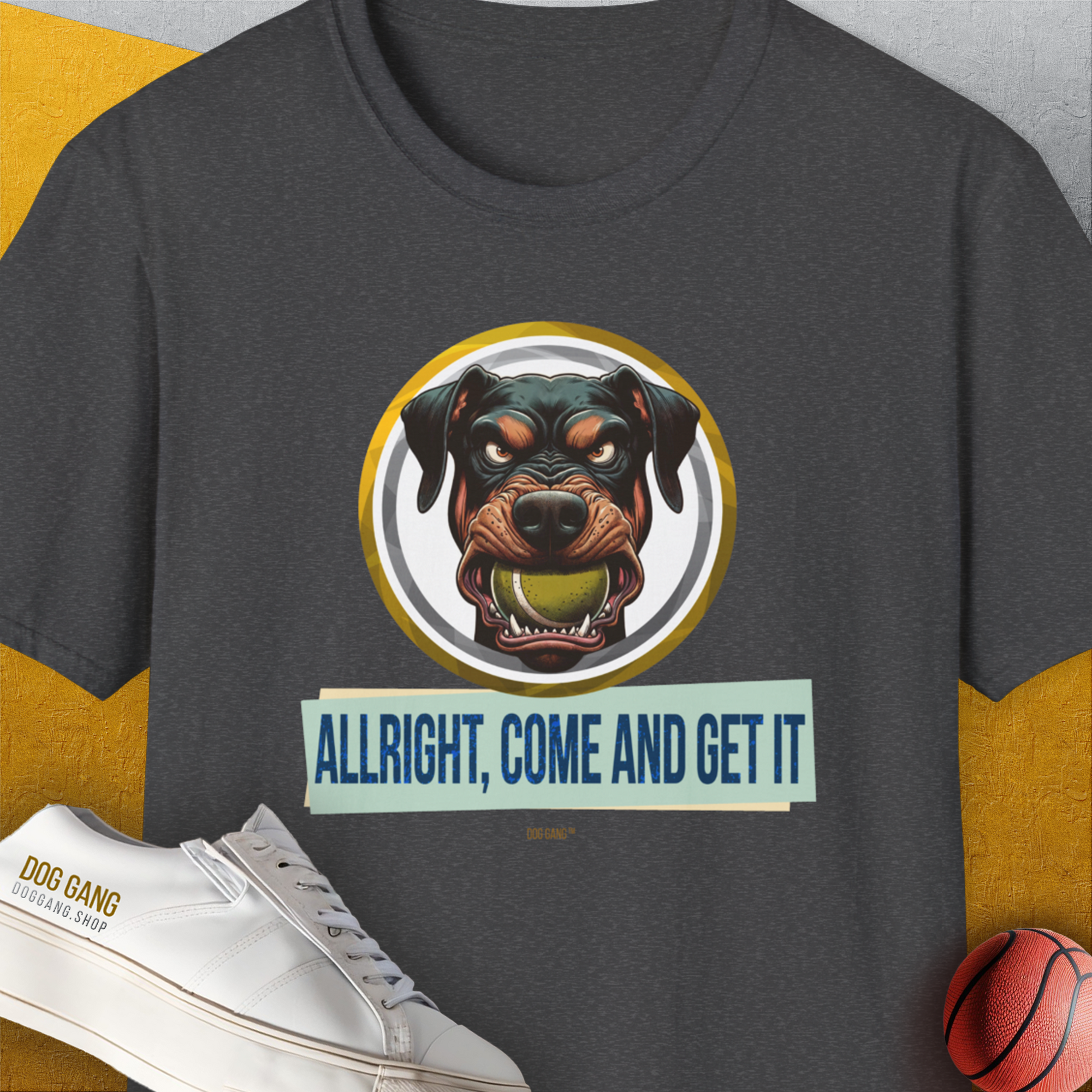 Allright Come And Get It, Volume 2, Unisex T-Shirt-Dark Heather, a cool and stylish design with a funny saying from Dog Gang
