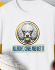 Allright Come And Get It, Volume 3, Unisex T-Shirt-White. A perfect gift for dog lovers and dog owners. Design by Dog Gang