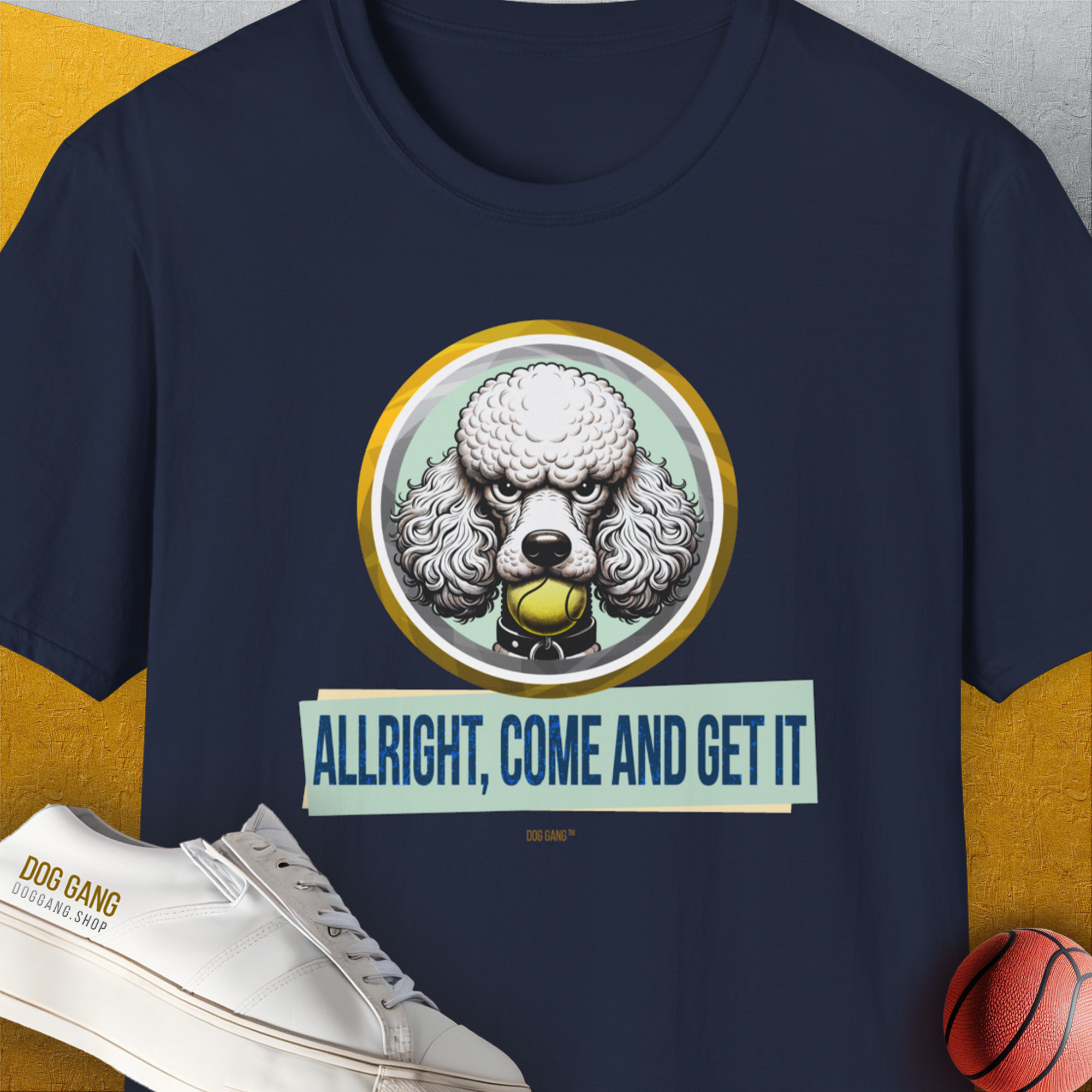 Allright Come And Get It, Volume 3, Unisex T-Shirt-Navy. A perfect gift for dog lovers and dog owners. Design by Dog Gang
