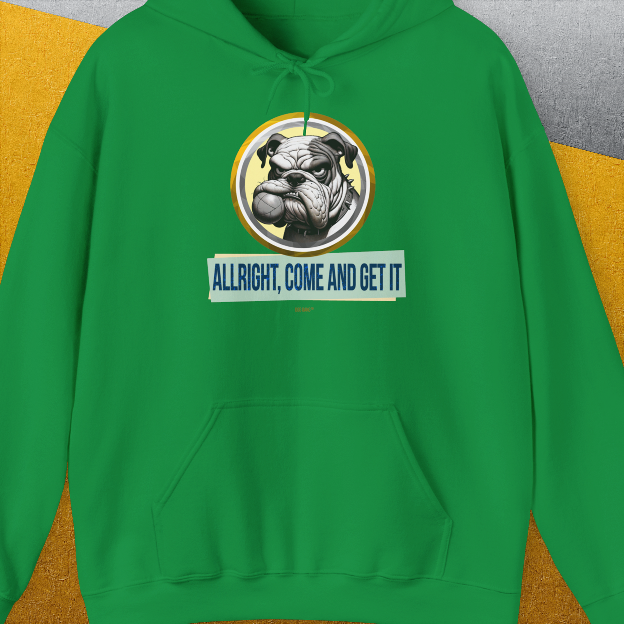 Allright Come And Get It, Volume 1, Unisex Hoodie-Irish Green, Design by Dog Gang