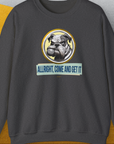 Funny dog shirt featuring a bold funny bulldog with a fetch ball in his mouth with the text Alright, Come and Get It. Designed by Dog Gang.