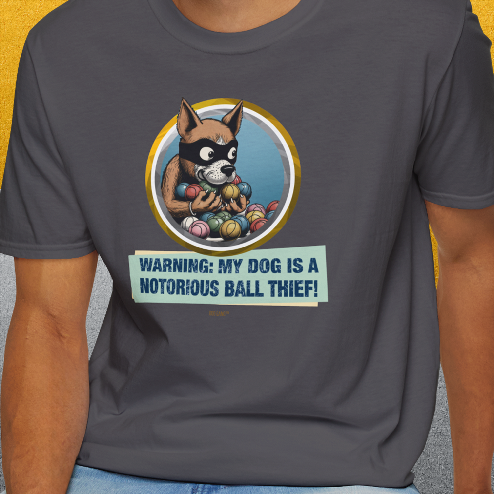 Warning: My Dog Is A Notorious Ball Thief, Volume 1, Unisex T-Shirt-. For dog lovers and dog owners. Design by Dog Gang