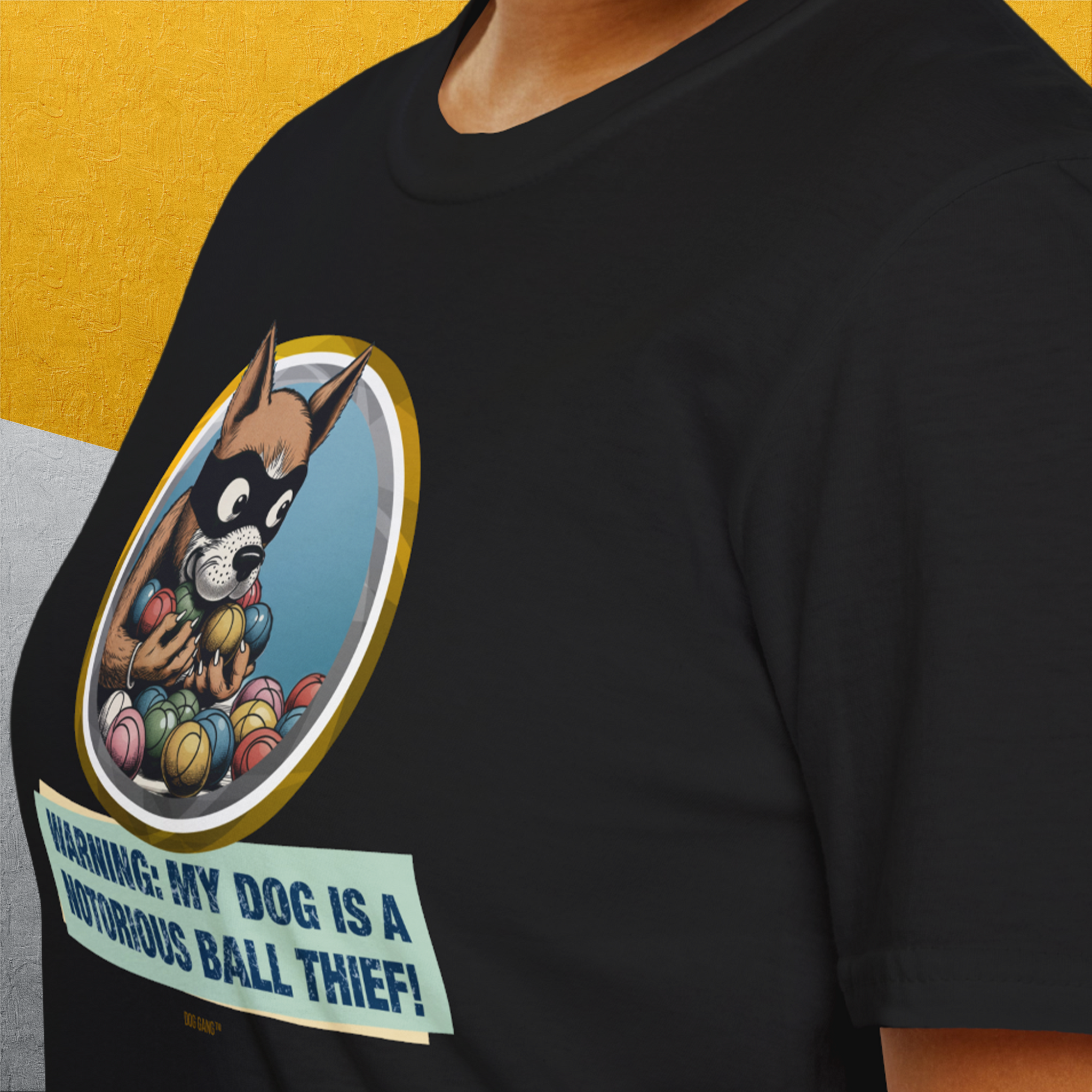 Warning: My Dog Is A Notorious Ball Thief, Volume 1, Unisex T-Shirt-, Design by Dog Gang