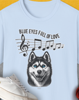 Blue Eyes Full Of Love, Volume 1 (Husky), Unisex T-Shirt-Light Blue. A perfect gift for dog lovers and dog owners. Design by Dog Gang