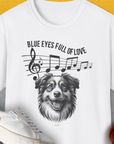 Blue Eyes Full Of Love, Volume 2 (Australian Shepherd), Unisex T-Shirt-White, a cool and stylish design with a funny saying from Dog Gang