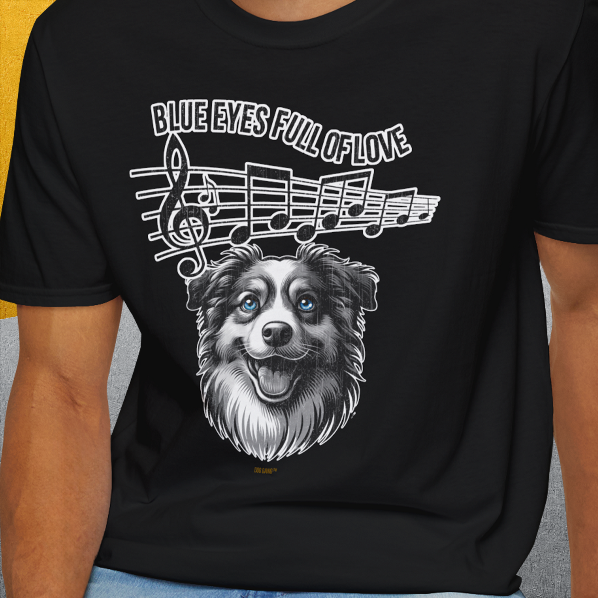 Blue Eyes Full Of Love, Volume 2 (Australian Shepherd), Unisex T-Shirt-. For dog lovers and dog owners. Design by Dog Gang
