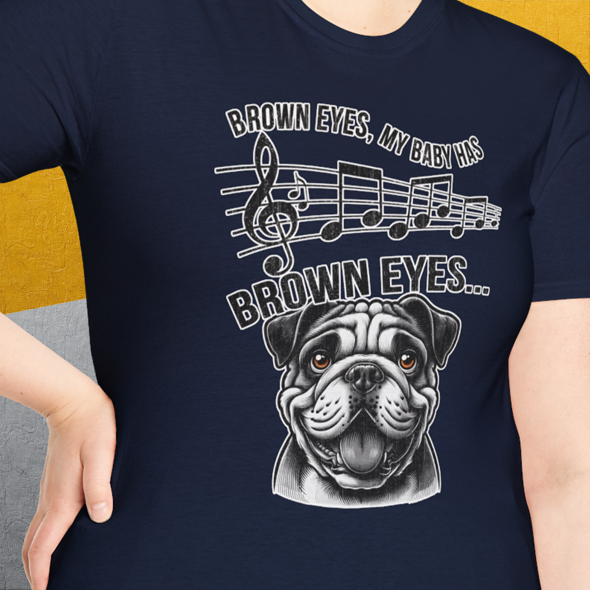 Brown Eyes, My Baby Has Brown Eyes, Volume 1 (Bulldog), Unisex T-Shirt-, Design by Dog Gang