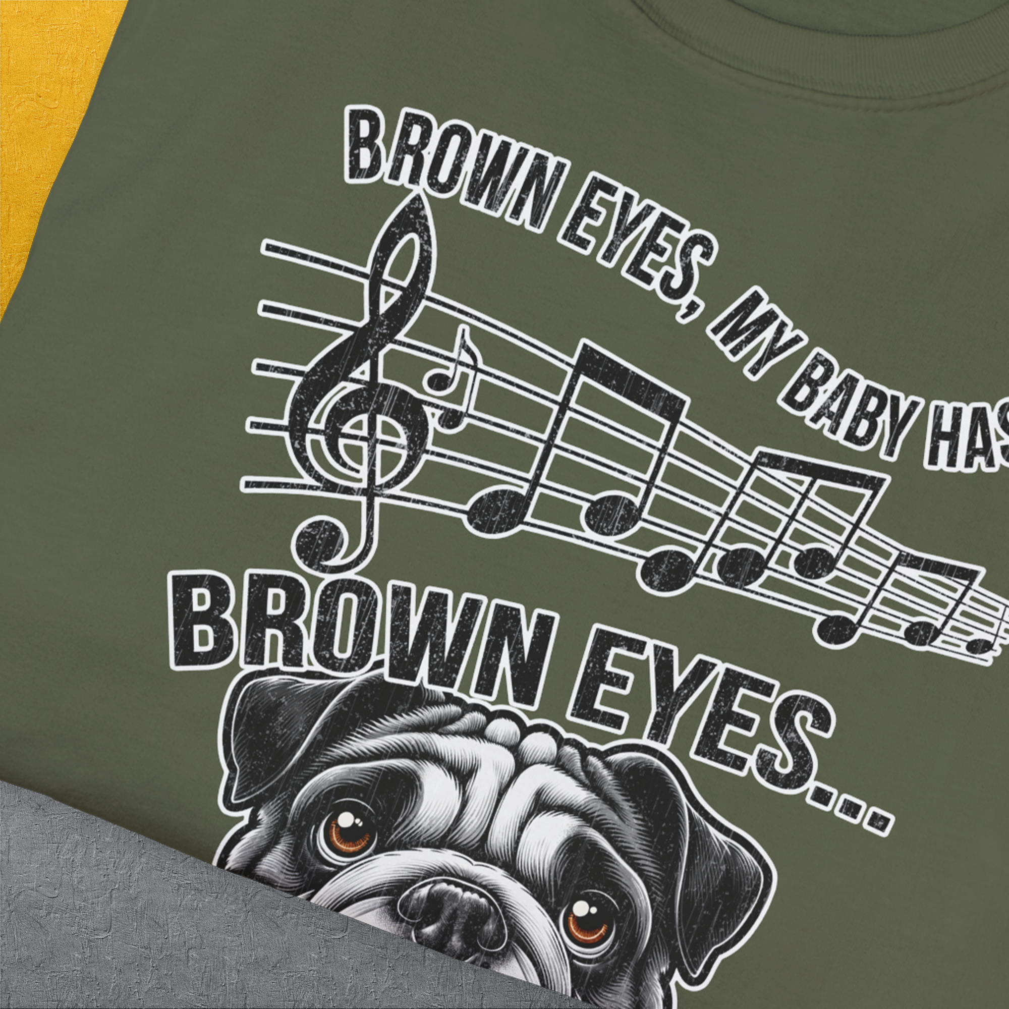 Brown Eyes, My Baby Has Brown Eyes, Volume 1 (Bulldog), Unisex T-Shirt-. A dog-themed Design from Dog Gang