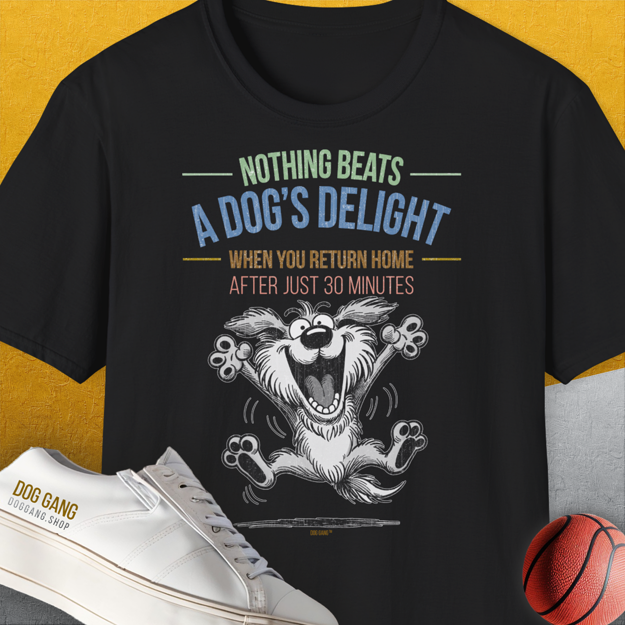 Nothing Beats A Dog's Delight When You Return Home, Volume 2, Unisex T-Shirt-Black-humorvolles Hundeshirt, lustiger Spruch mit Hund, Design by Dog Gang