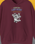 Nothing Beats A Dog's Delight When You Return Home, Volume 1, Unisex Hoodie-Maroon-lustiger Spruch mit Hund auf weichem Kapuzenpulli für in- und outdoor. Design by Dog Gang