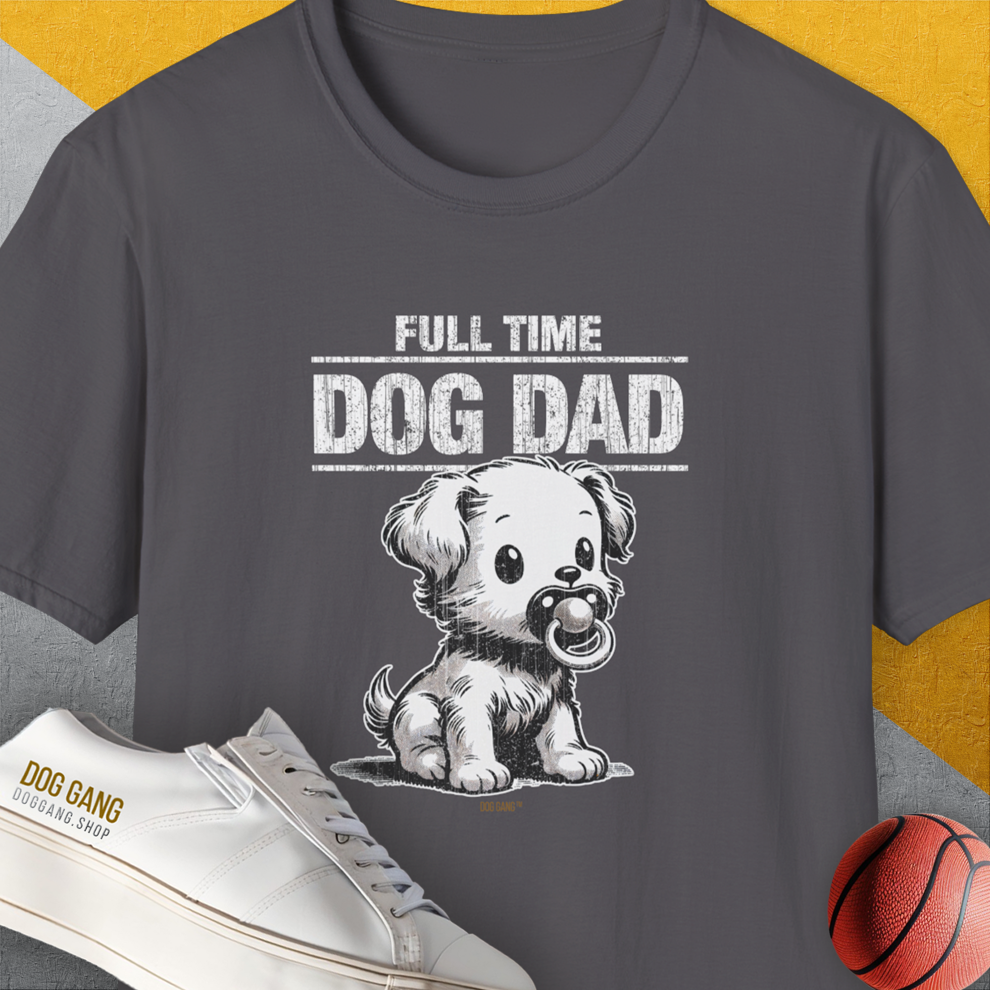 Full Time Dog Dad text with a cartoon dog, perfect for the dog person. Designed by Dog Gang.