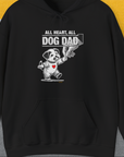 The Dog Dad Series Volume 7 Hoodie in black sports a cartoon dog and trophy with All Heart, All Dog Dad. Perfect for any dog lover. Designed by Dog Gang.