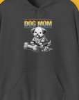 The Dog Mom Series, Volume 2 hoodie shows Dog Mom with a cute cartoon puppy and fabric toy bone. Its a fun design for any dog lover. Designed by Dog Gang.