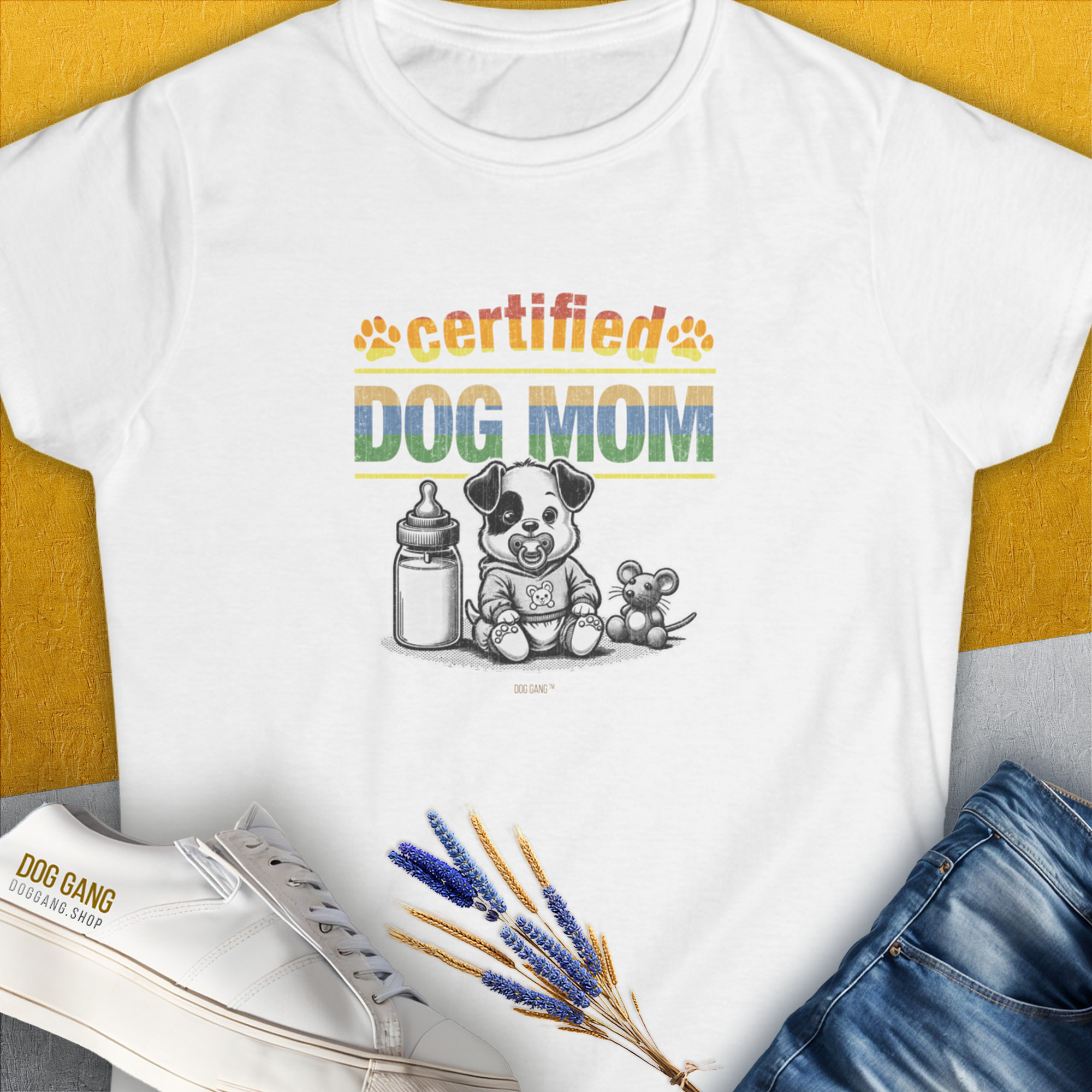 Dog Mom Series, Volume 1, Women's T-Shirt-White. For dog lovers and dog owners. Design by Dog Gang