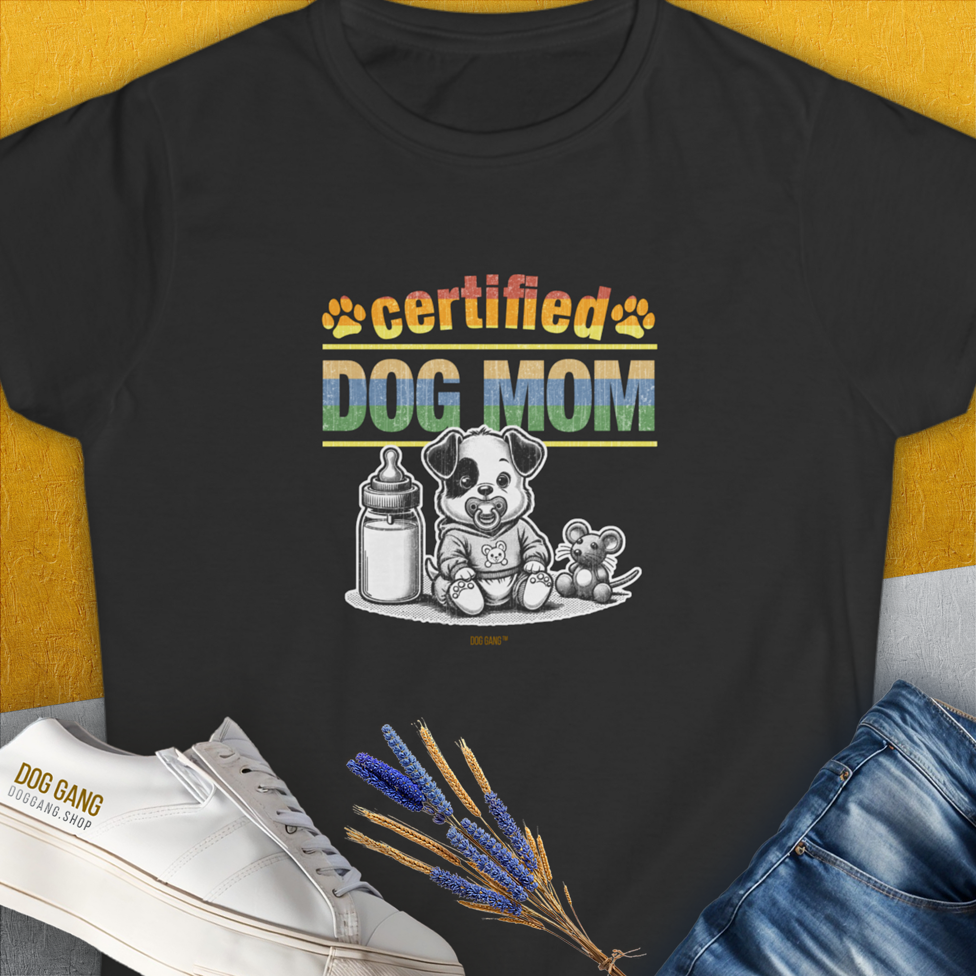 Dog Mom Series, Volume 1, Women's T-Shirt-Black. A perfect gift for dog lovers and dog owners. Design by Dog Gang