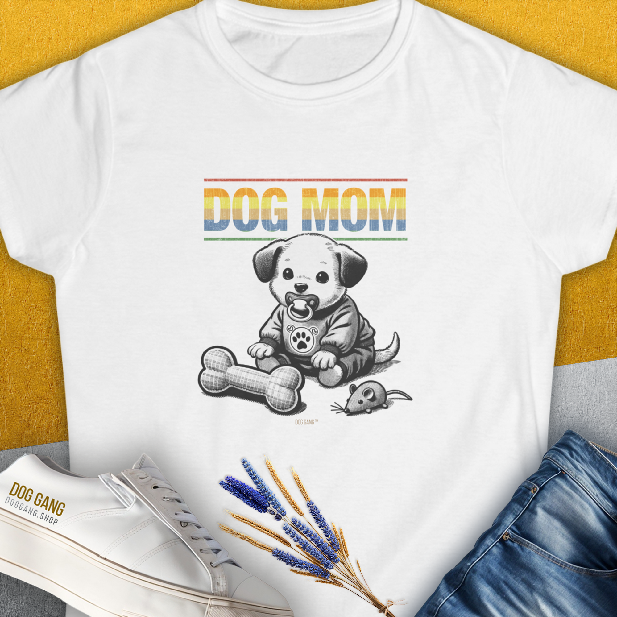 Dog Mom Series, Volume 2, Women's T-Shirt-White. For dog lovers and dog owners. Design by Dog Gang