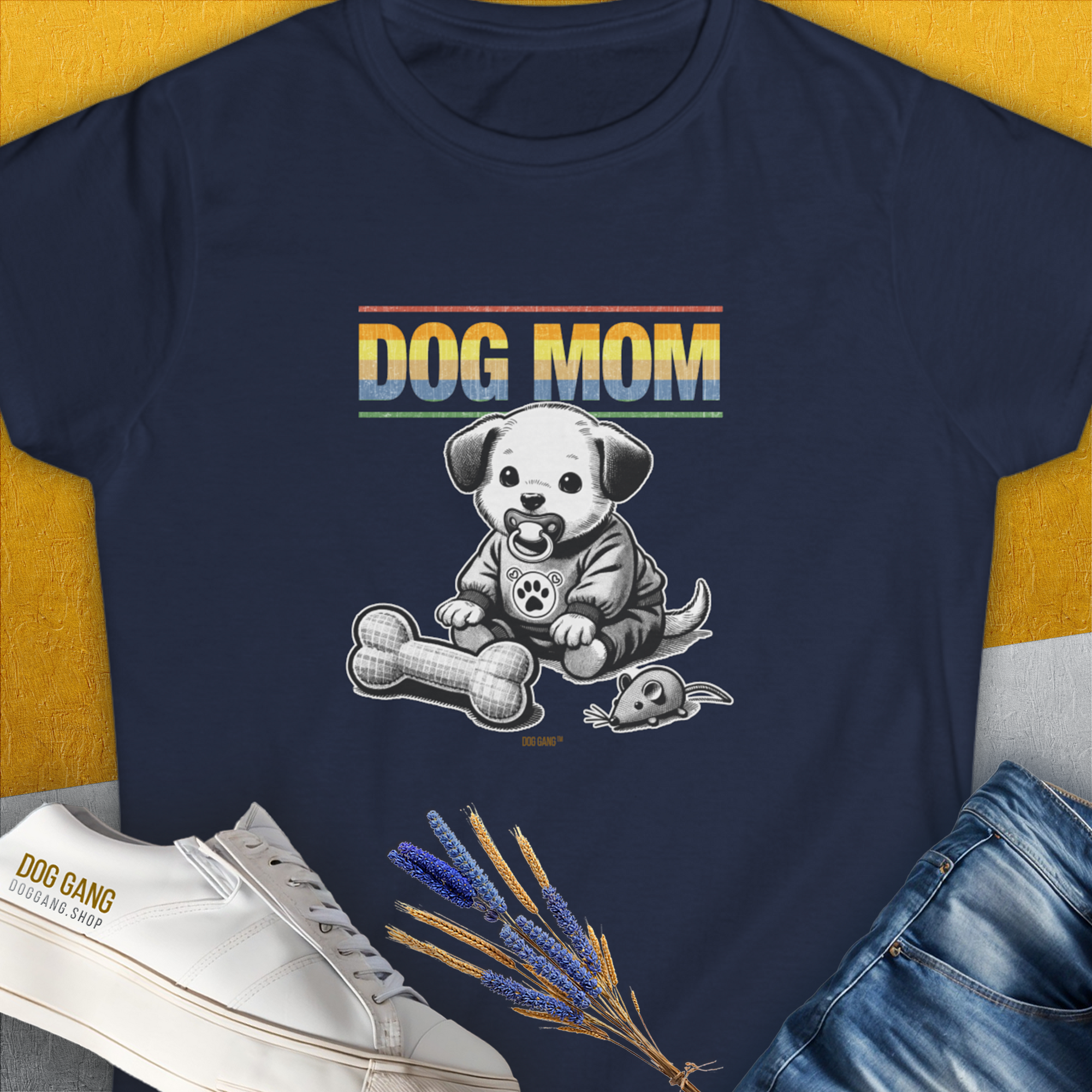 Dog Mom Series, Volume 2, Women's T-Shirt-Navy. A perfect gift for dog lovers and dog owners. Design by Dog Gang