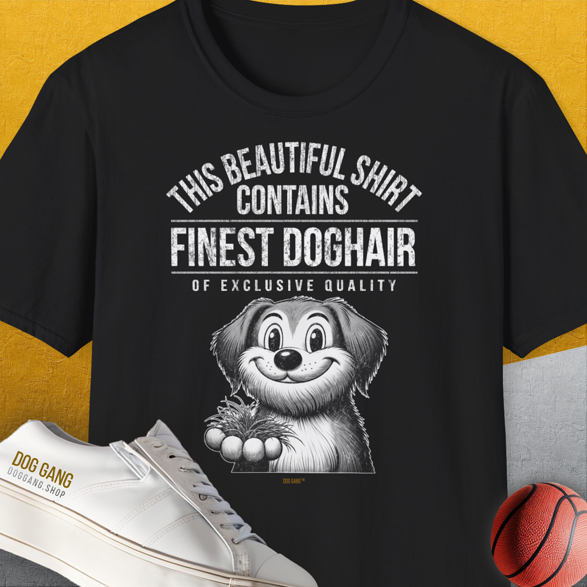 This Beautiful Shirt Contains Finest Dog Hair Of Exclusive Quality, Volume 1, Unisex T-Shirt-Black-humorvolles Hundeshirt, lustiger Spruch mit Hund, Design by Dog Gang