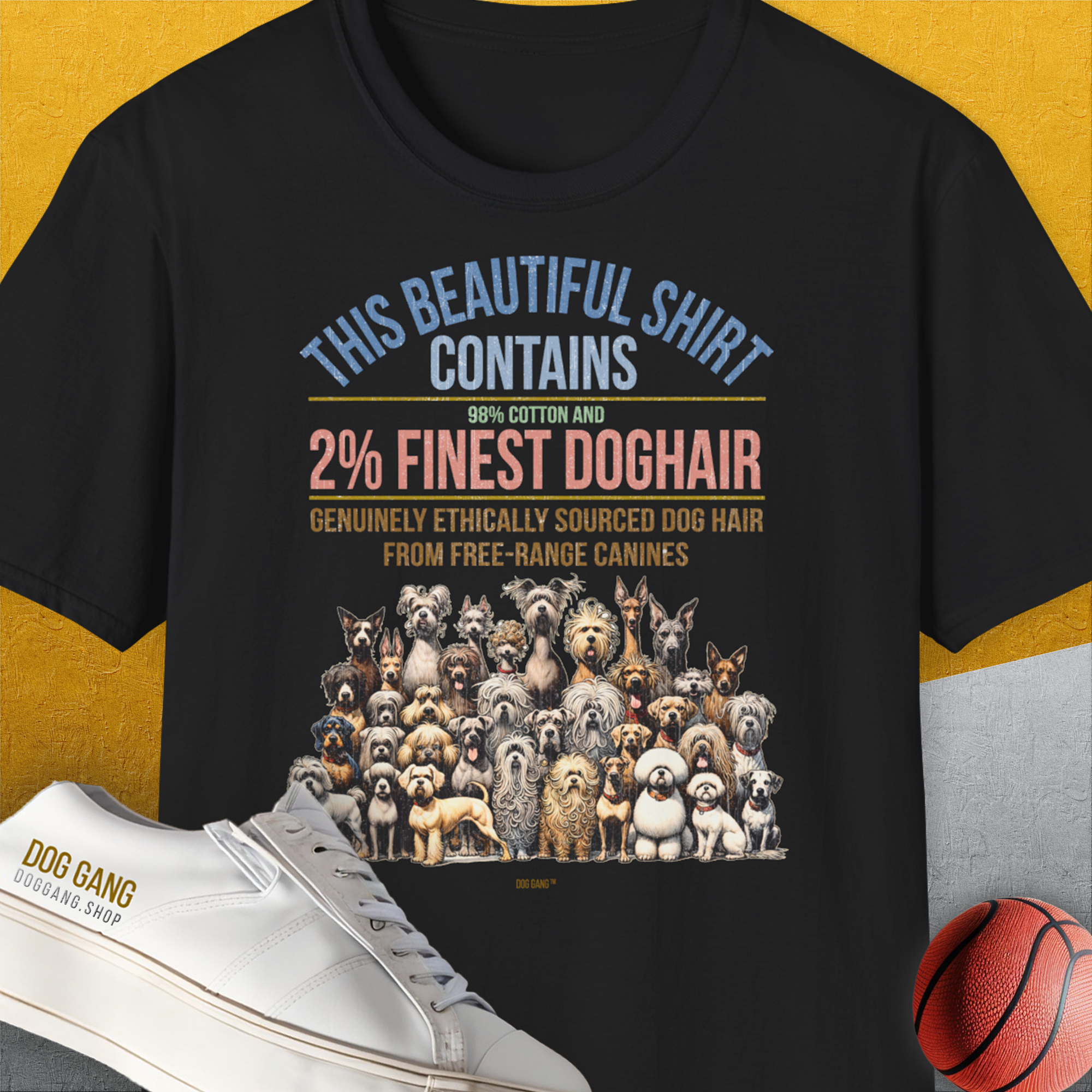 This Beautiful Shirt Contains Finest Dog Hair, Volume 6, Unisex T-Shirt-Black-lustiges Shirt für Hundeliebhaber, Design by Dog Gang