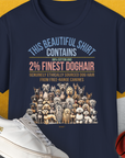 Das weiche Unisex-T-Shirt „This Beautiful Shirt Contains Finest Dog Hair, Volume 6“ in Marineblau zeigt eine lustige Hundeillustration. Es besteht aus 100 % Baumwolle und hat eine strukturierte Oberfläche. Es ist perfekt für alle, die Komfort und Vielseitigkeit suchen.