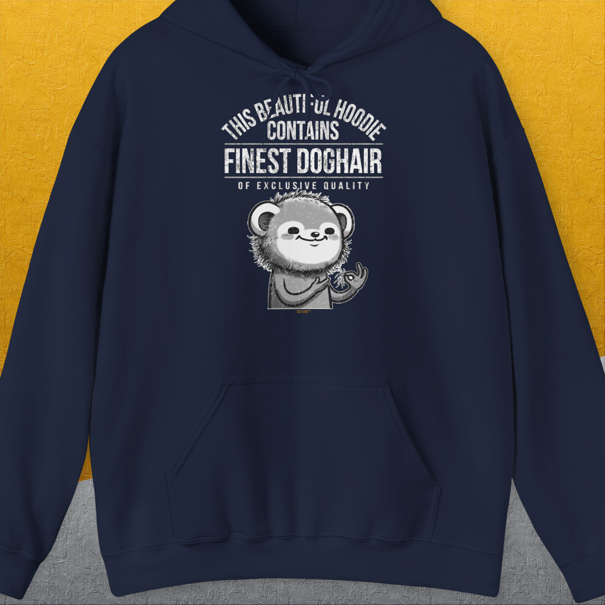 This Beautiful Hoodie Contains Finest Dog Hair Of Exclusive Quality, Volume 2, Unisex Hoodie-Navy-humorvolles Hundeshirt, lustiger Spruch mit Hund, Design by Dog Gang