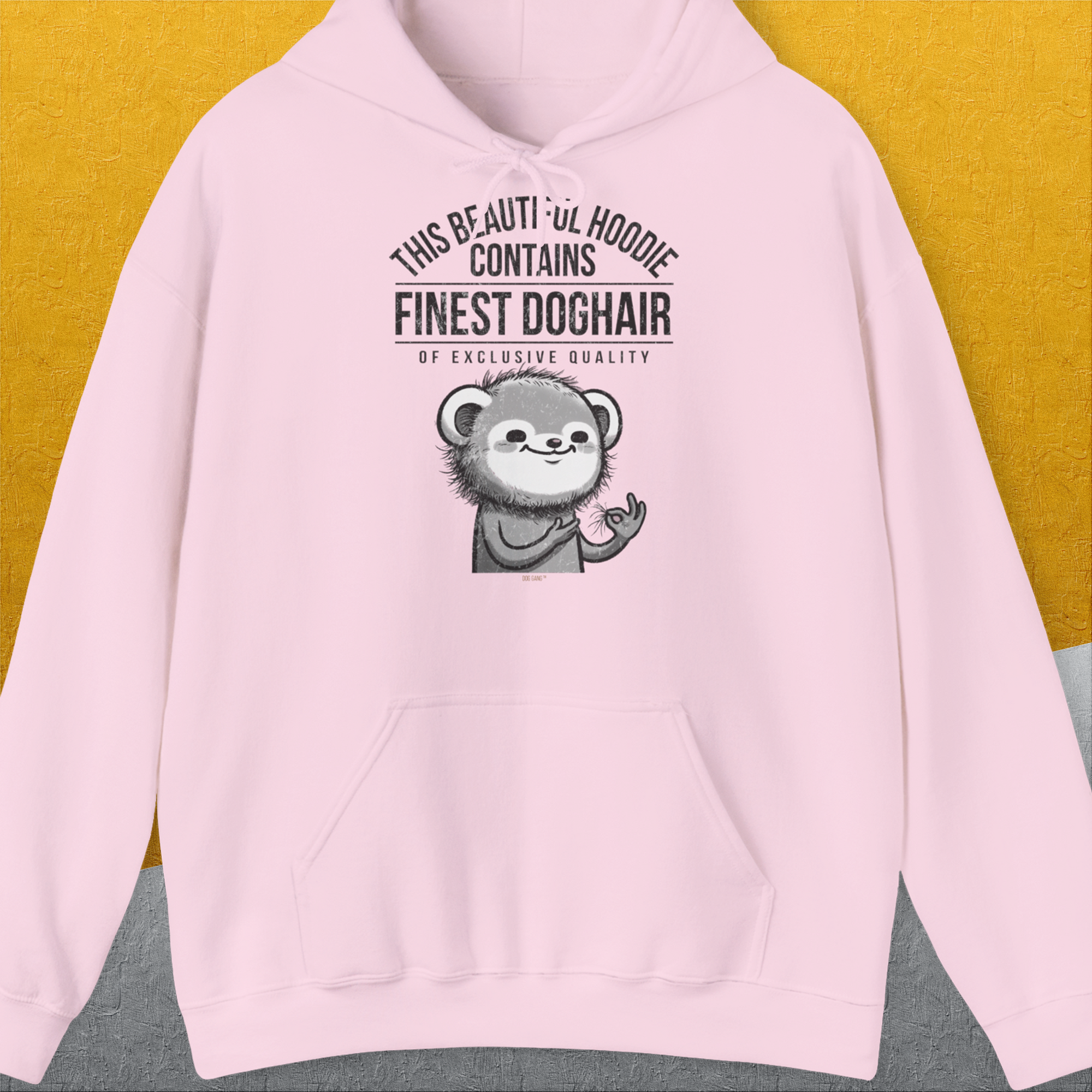 This Beautiful Hoodie Contains Finest Dog Hair Of Exclusive Quality, Volume 2, Unisex Hoodie-Light Pink-lustiger Spruch mit Hund auf weichem Kapuzenpulli für in- und outdoor. Design by Dog Gang