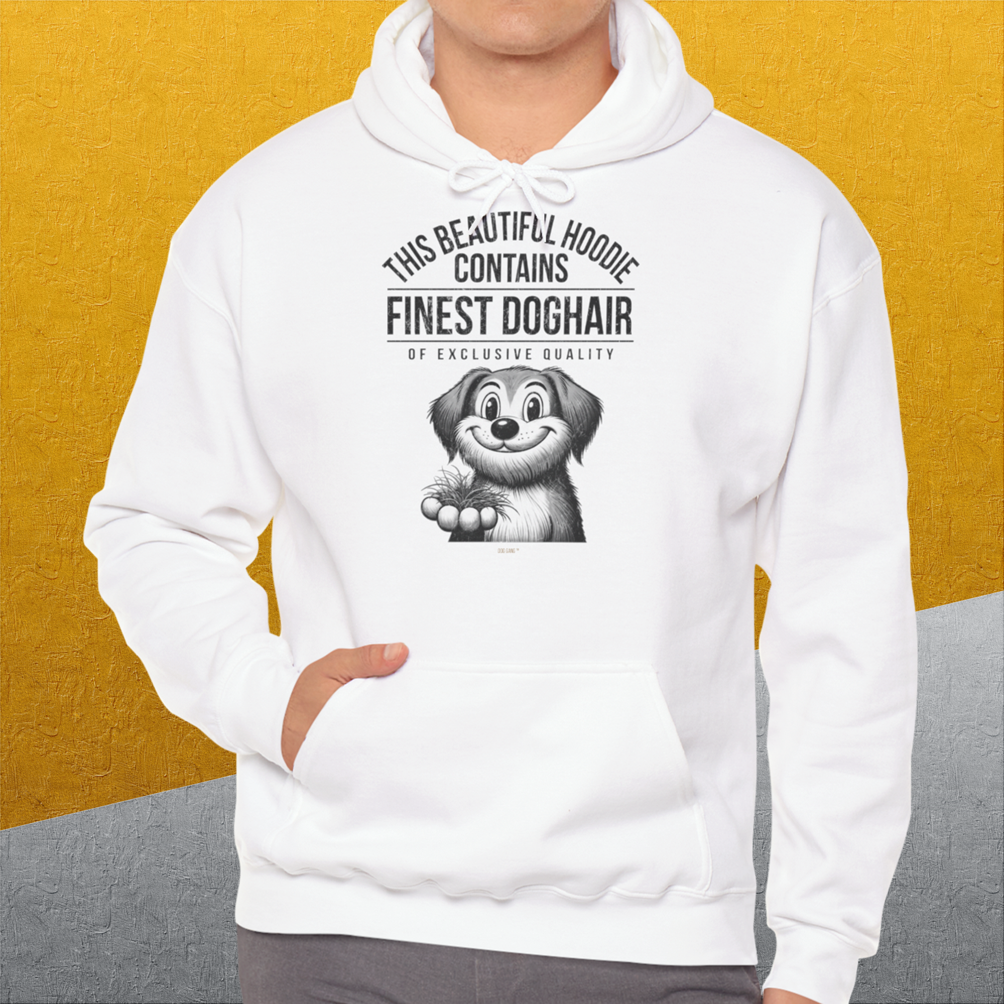 This Beautiful Hoodie Contains Finest Dog Hair Of Exclusive Quality, Volume 1, Unisex Hoodie-bequemes Shirt mit lustigem Spruch für Hundebesitzer, Design by Dog Gang