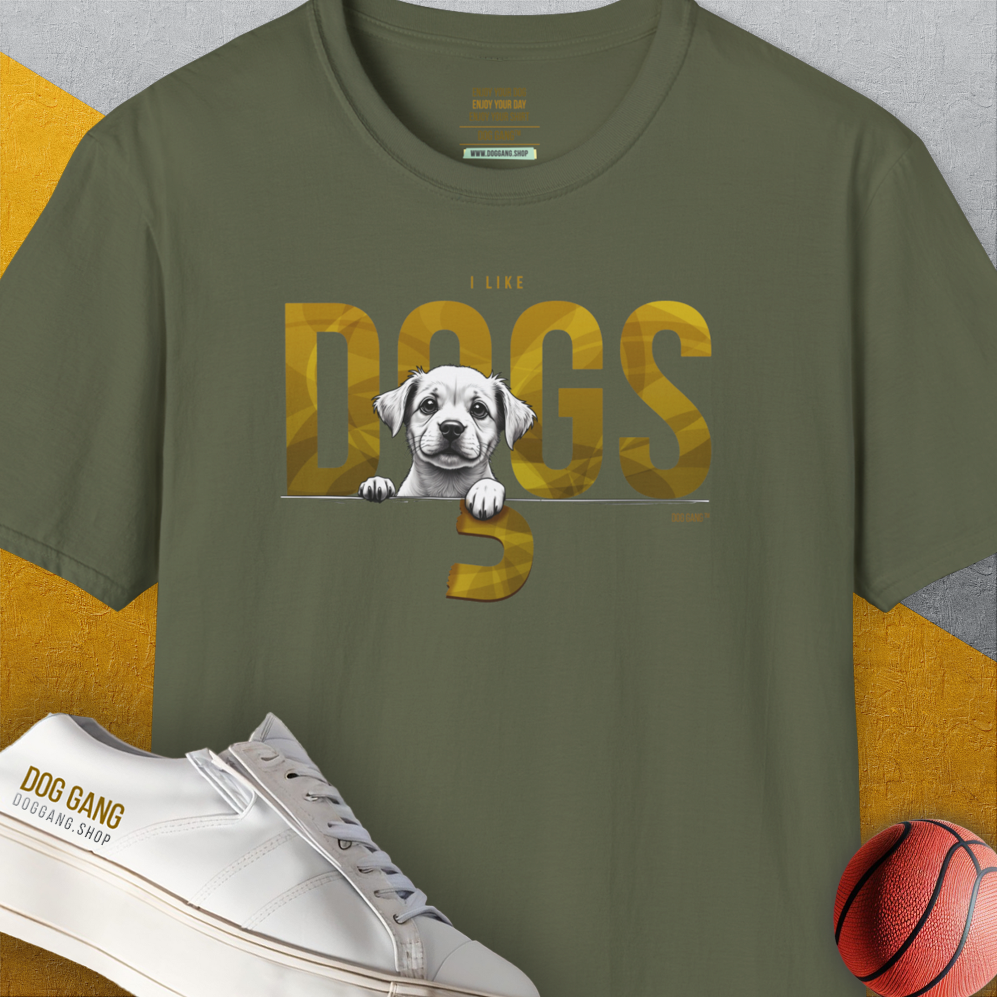 DOGS Series (D-GS), Volume 3, Unisex T-Shirt-Military Green, Design by Dog Gang
