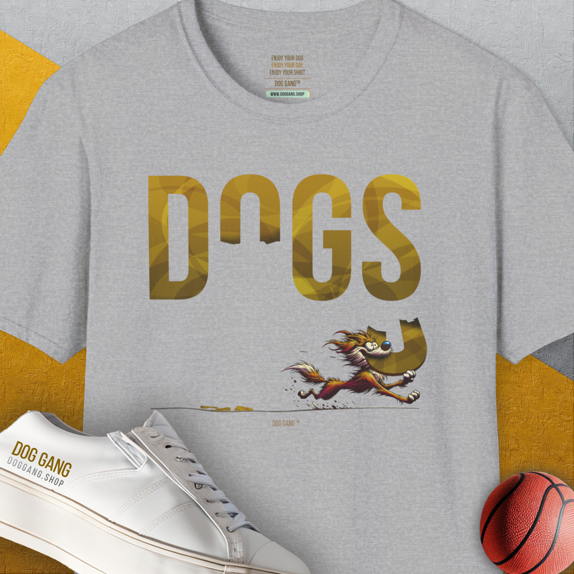 DOGS Series (D-GS), Volume 4, Unisex T-Shirt-Sport Grey. A perfect gift for dog lovers and dog owners. Design by Dog Gang
