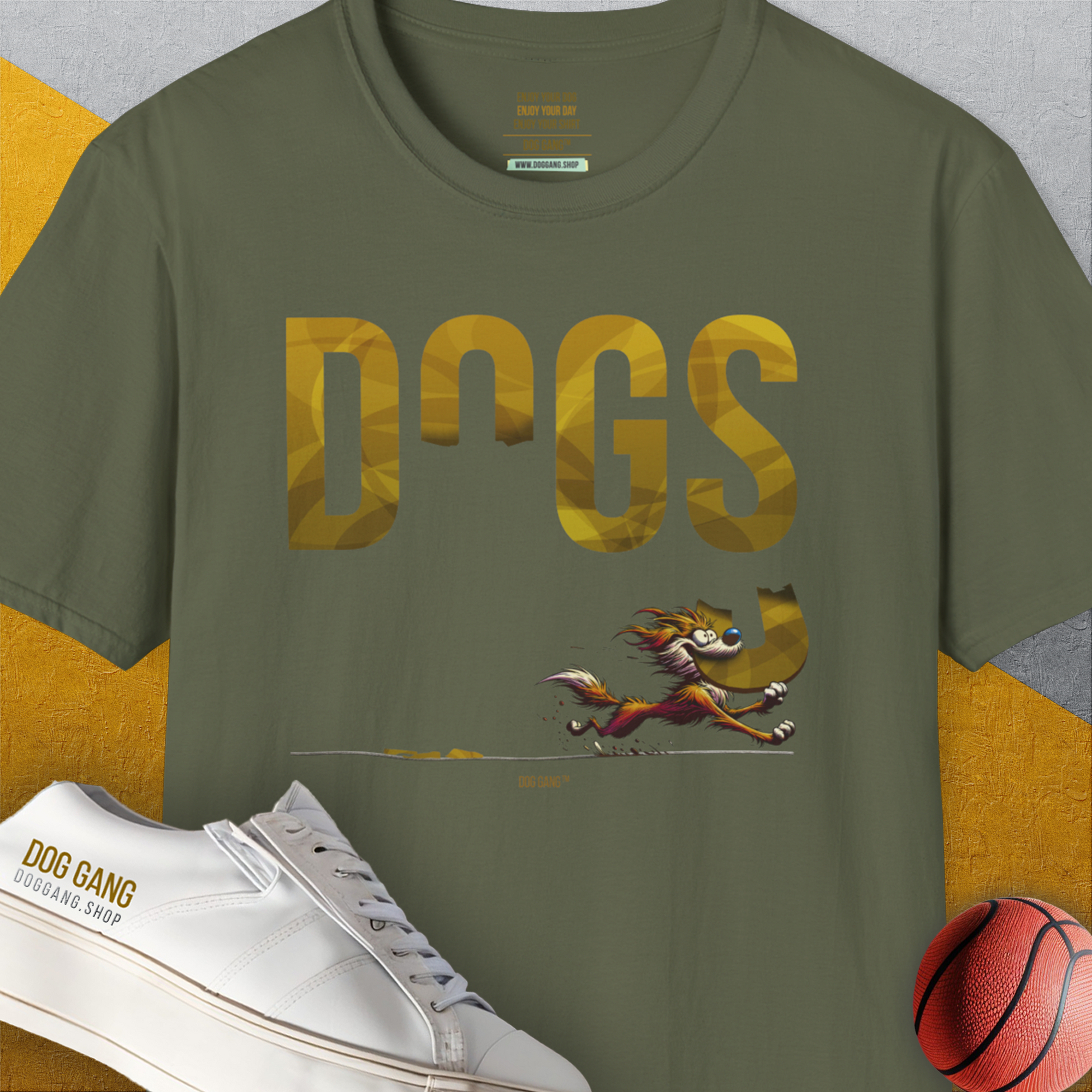 DOGS Series (D-GS), Volume 4, Unisex T-Shirt-Military Green, Design by Dog Gang