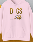 Hoodie with a funny dog stealing the letter "o" from the word "Dogs" from the DOGS series (D-GS), volume 1. Perfect for dog lovers. From the Swiss design label Dog Gang.