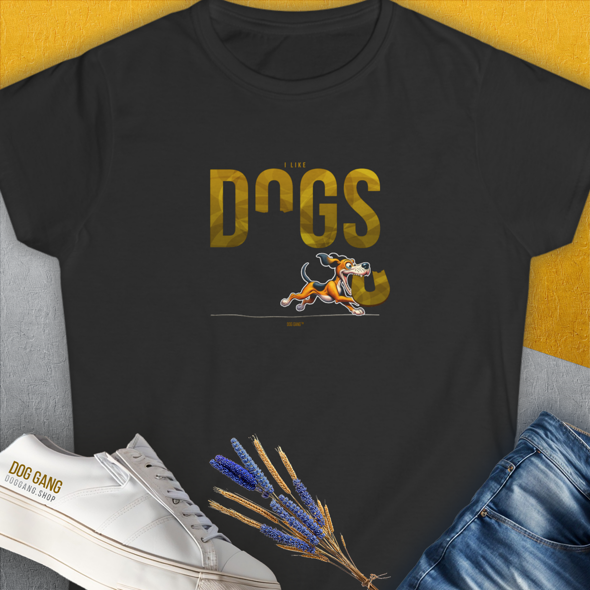I LIKE DOGS with a cute cartoon dog graphic. Designed by Dog Gang.