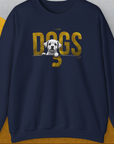 Navy sweatshirt with I LIKE DOGS and a cute puppy peeking over the letters. Perfect for dog lovers! Made from ethically grown US cotton. Designed by Dog Gang.