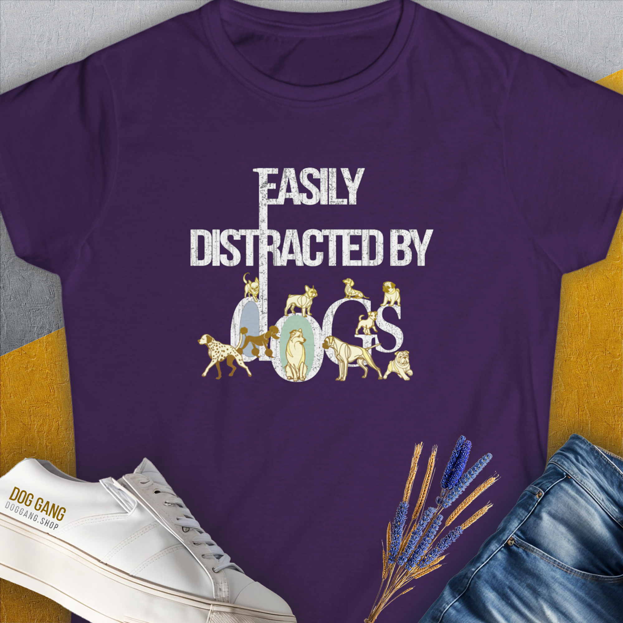 Easily Distracted By Dogs Series, Volume 1, Women's T-Shirt-Purple, a cool and stylish design with a funny saying from Dog Gang