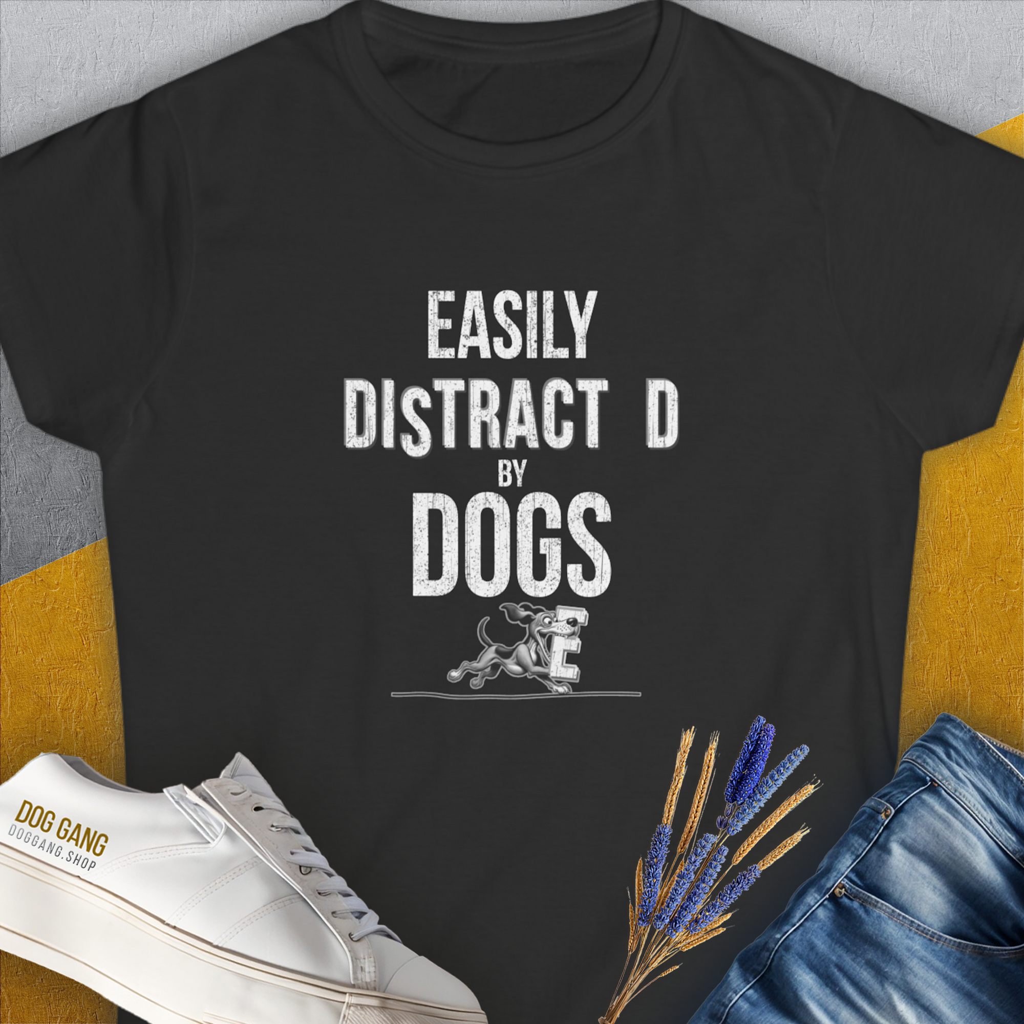 Easily Distracted By Dogs Series, Volume 3, Women's T-Shirt-Black. A perfect gift for dog lovers and dog owners. Design by Dog Gang