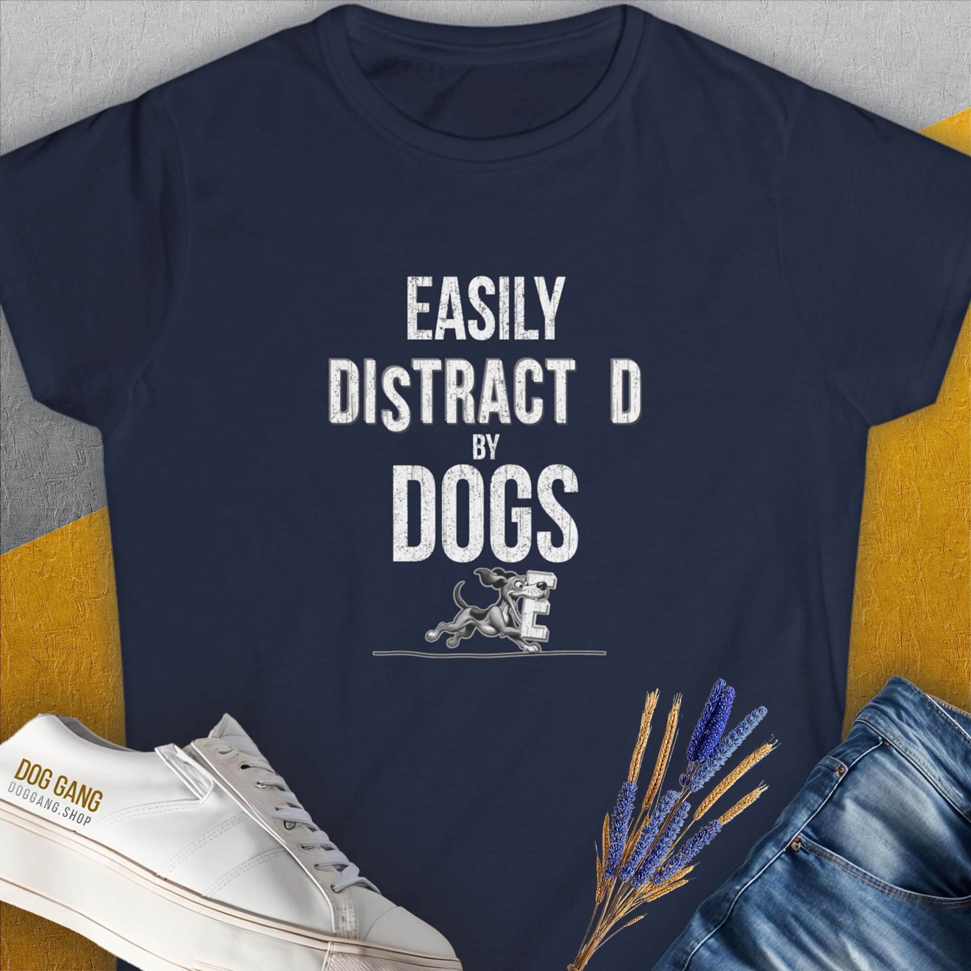 Easily Distracted By Dogs Series, Volume 3, Women's T-Shirt-Navy. A dog-themed Design from Dog Gang