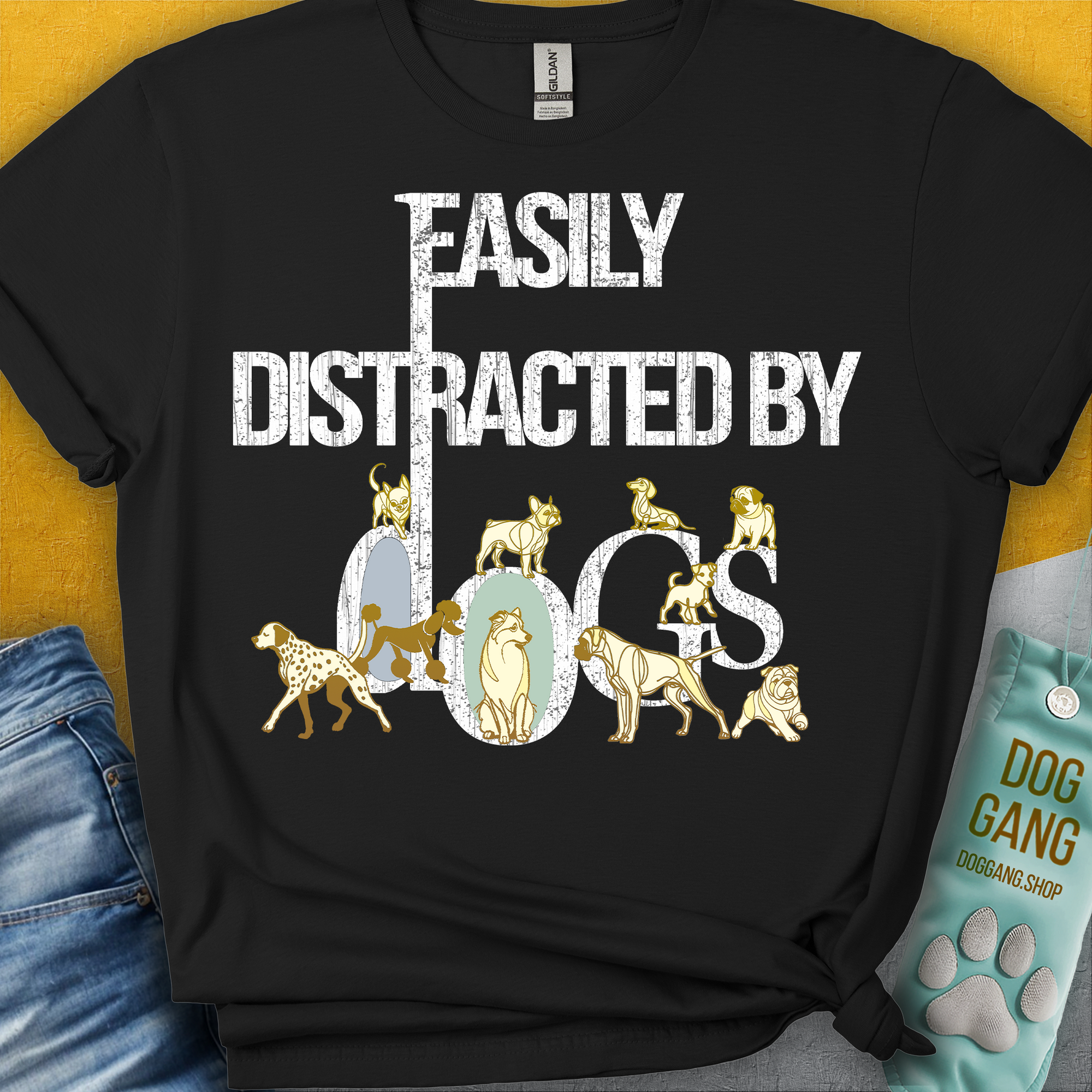 Easily Distracted By Dogs Series, Volume 1, Unisex T-Shirt-Black. A perfect gift for dog lovers and dog owners. Design by Dog Gang