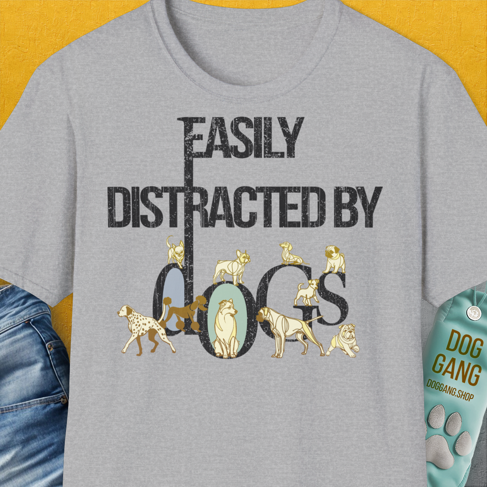 Easily Distracted By Dogs Series, Volume 1, Unisex T-Shirt-Sport Grey. A perfect gift for dog lovers and dog owners. Design by Dog Gang