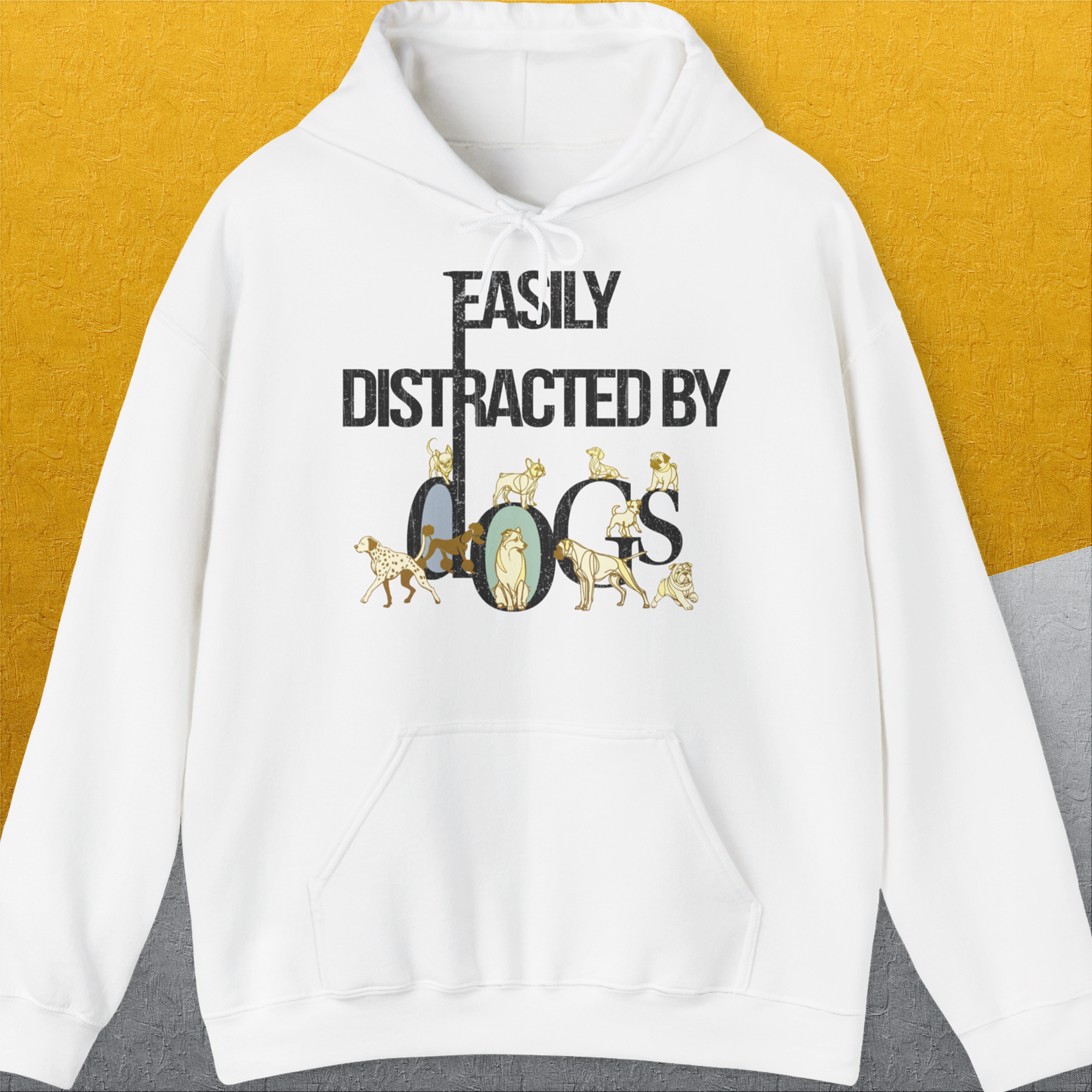 Easily Distracted By Dogs Series, Volume 1, Unisex Hoodie-White, a cool and stylish design with a funny saying from Dog Gang