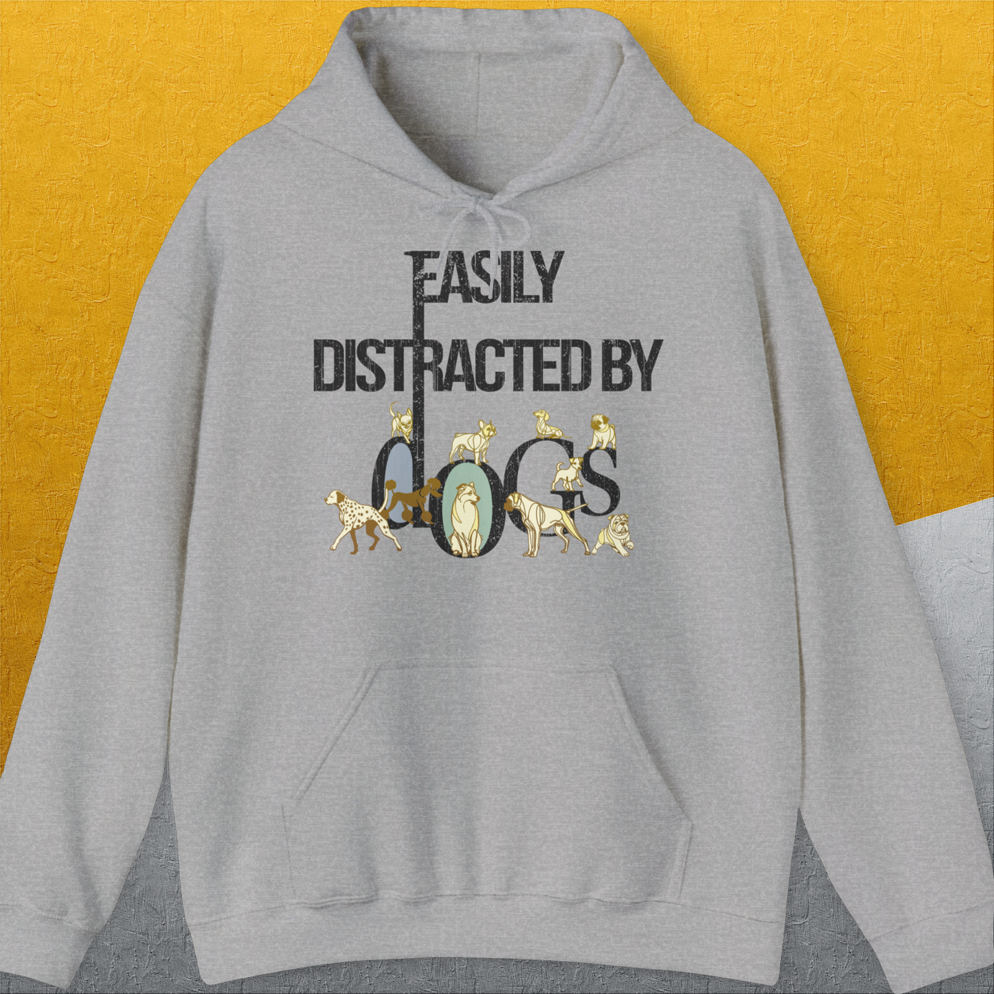 Easily Distracted By Dogs Series, Volume 1, Unisex Hoodie-Sport Grey. A perfect gift for dog lovers and dog owners. Design by Dog Gang