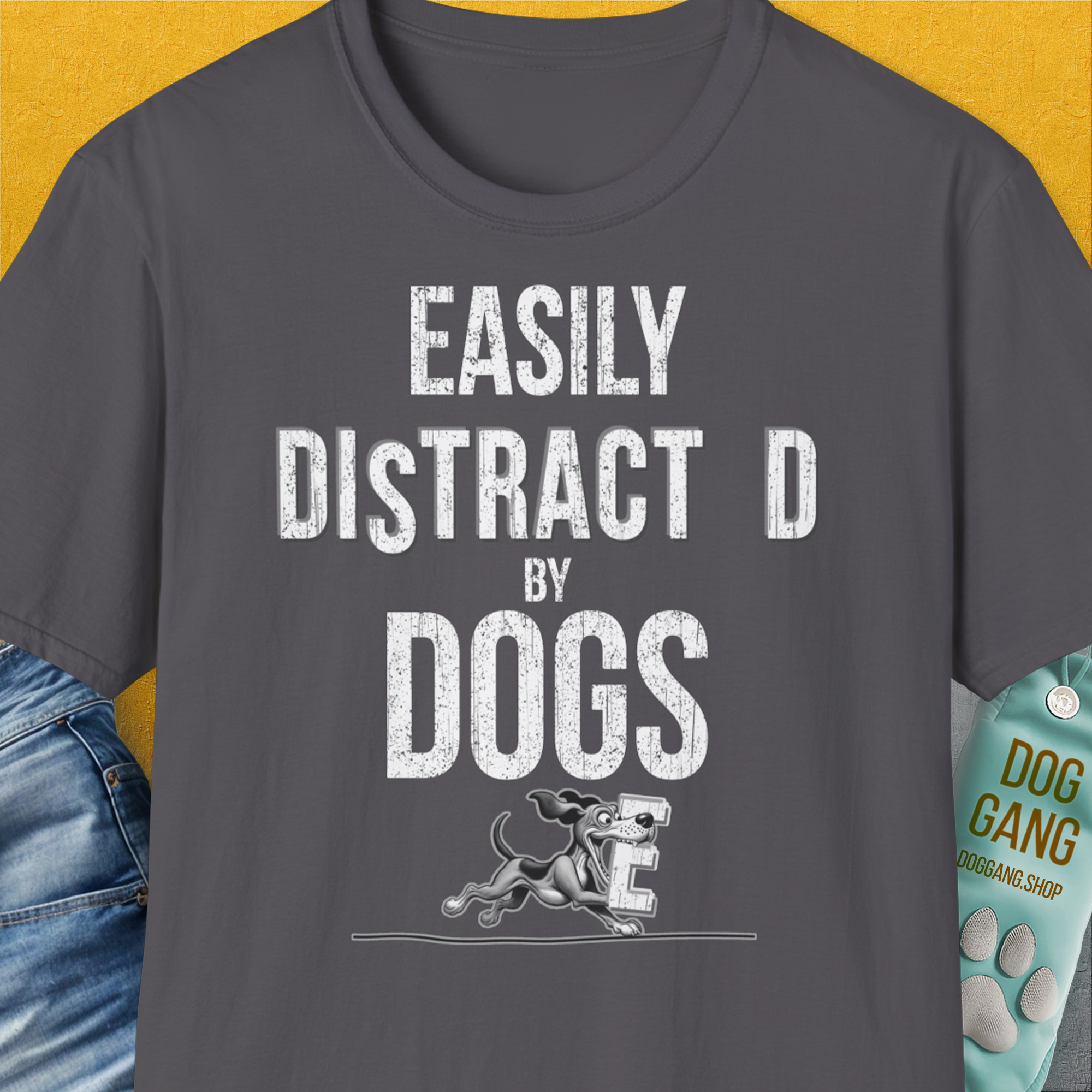 Easily Distracted By Dogs Series, Volume 3, Unisex T-Shirt-Charcoal, Design by Dog Gang