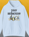 The Easily Distracted By Dogs Series hoodie features charming dog illustrations and text, perfect for any dog-person. Designed by Dog Gang.