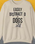 Funny dog shirt with the quote Easily Distracted by Dogs and a playful dog graphic. Perfect for any dog lover. Designed by Dog Gang.