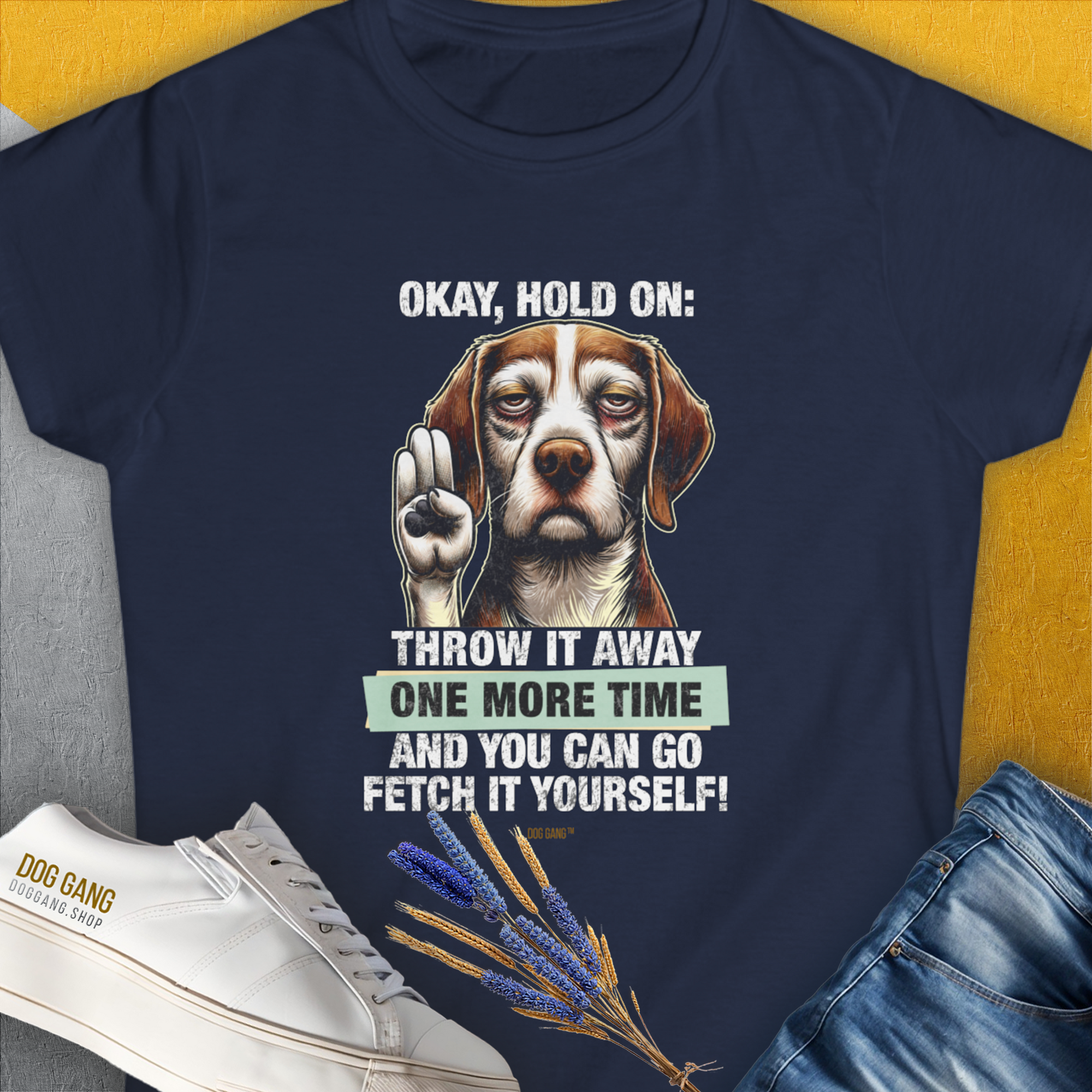 Go Fetch It Yourself Series, Volume 3, Women's T-Shirt-Navy. A dog-themed Design from Dog Gang