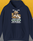 Go Fetch It Yourself Series, Volume 1, Unisex Hoodie-Navy-lustiger Spruch mit Hund auf weichem Kapuzenpulli für in- und outdoor. Design by Dog Gang