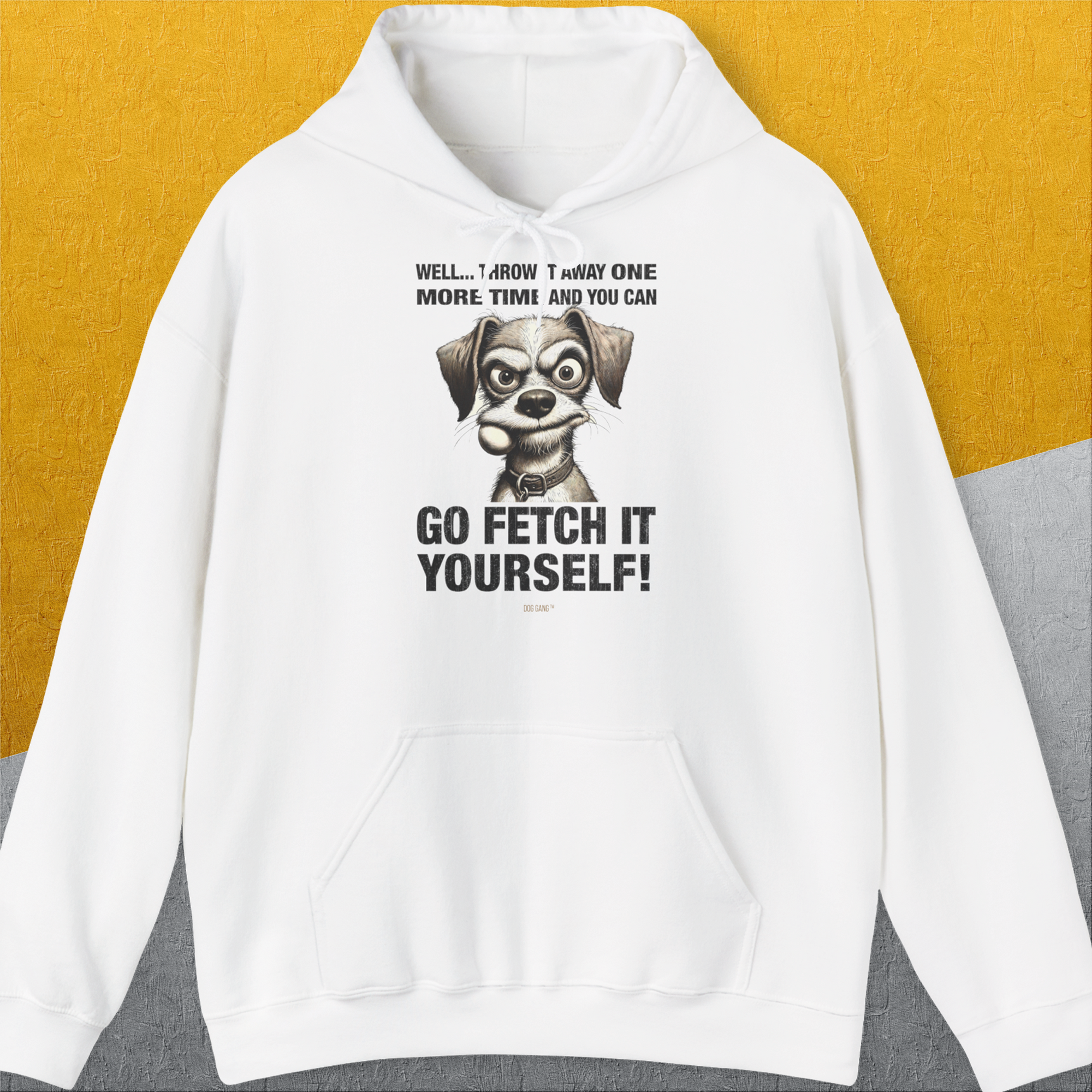 Go Fetch It Yourself Series, Volume 4, Unisex Hoodie-White-origineller und witziger Kapuzenpulli mit Hund, Design by Dog Gang