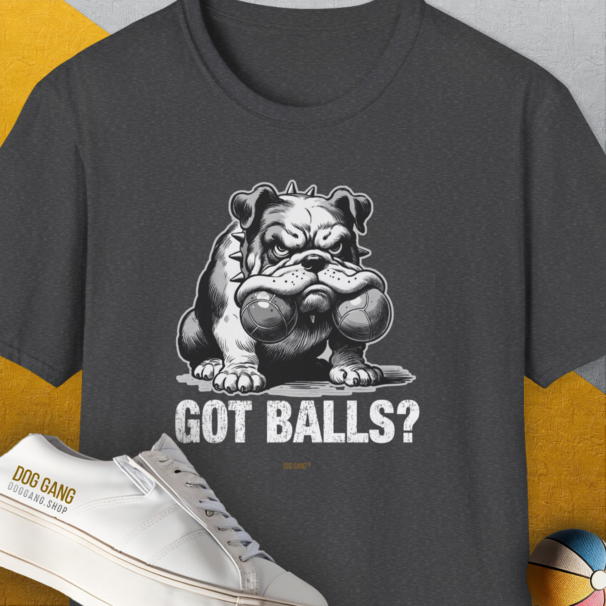 Got Balls? Volume 3, Unisex T-Shirt-Dark Heather, Design by Dog Gang