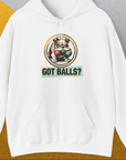 Got Balls? Volume 1, Unisex Hoodie-White, a cool and stylish design with a funny saying from Dog Gang