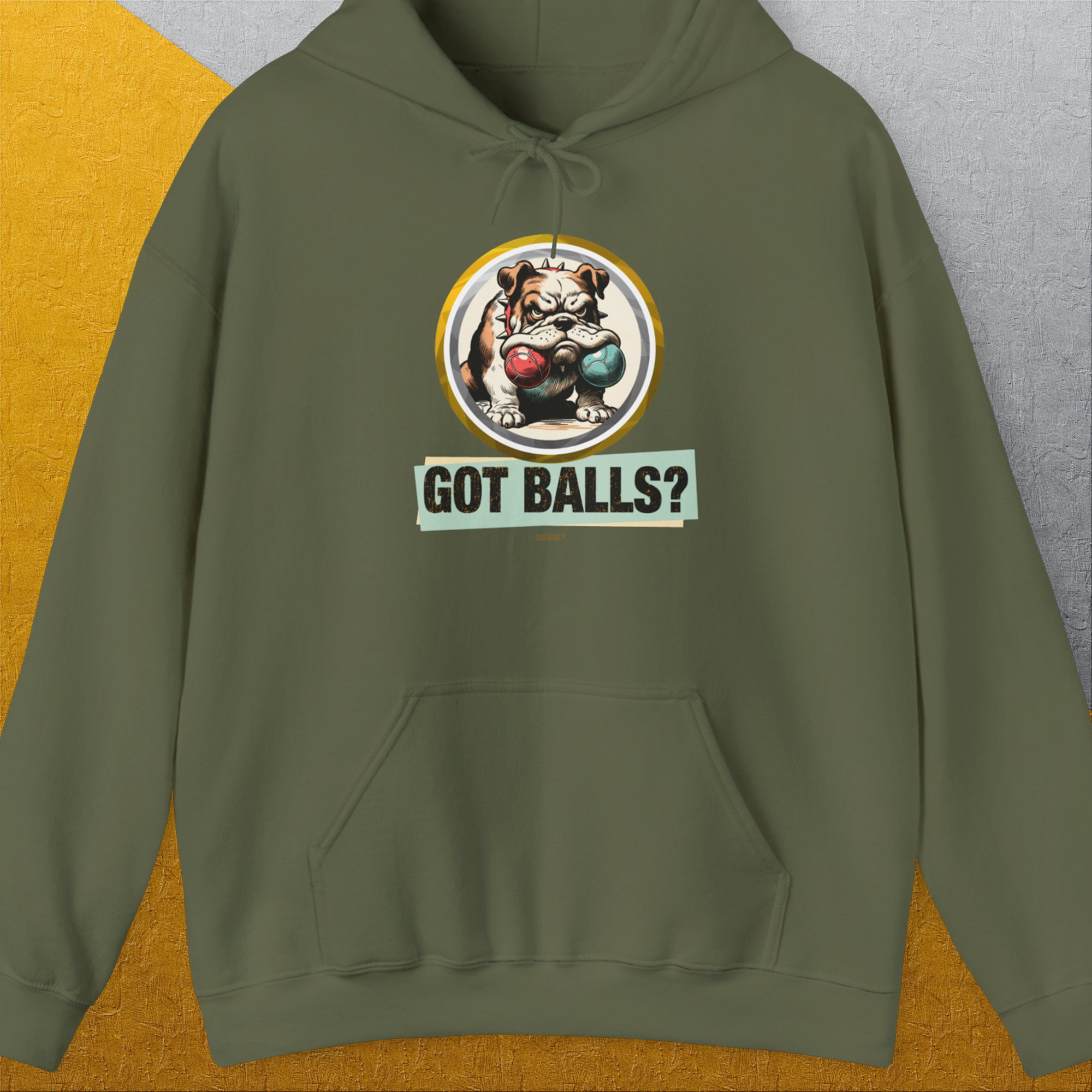 Got Balls? Volume 1, Unisex Hoodie-Military Green, Design by Dog Gang